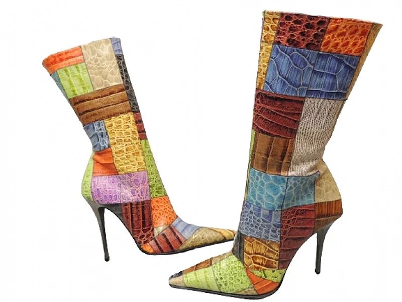 Gianmarco Lorenzi Mix Leather Premium Szpic Szpilki Kozaki