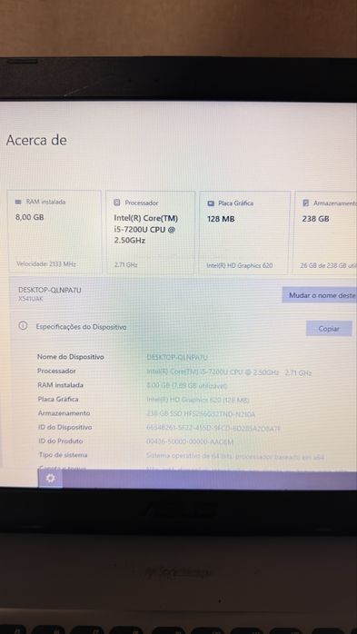 Portátil Asus i5 7200u 8GB RAM SSD 256GB