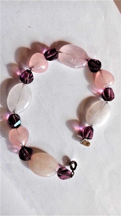 Bransoletka -kwarc różowy i ametyst