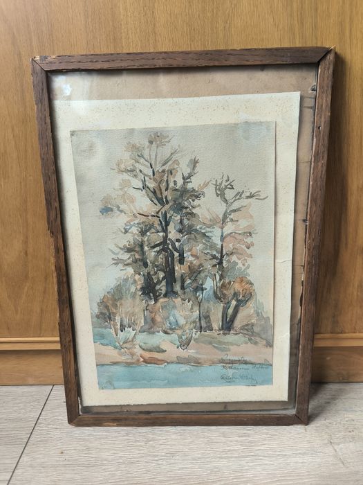 Przedwojenna Akwarela z dedykacją sygnowana
