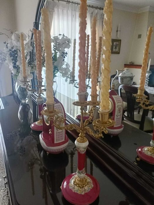 Conjunto relógio + castiçais louça / loiça italiana