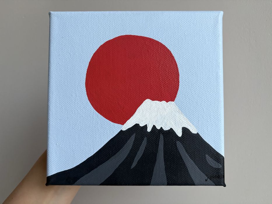 Obraz ręcznie malowany minimalistyczny Fuji Japonia na prezent