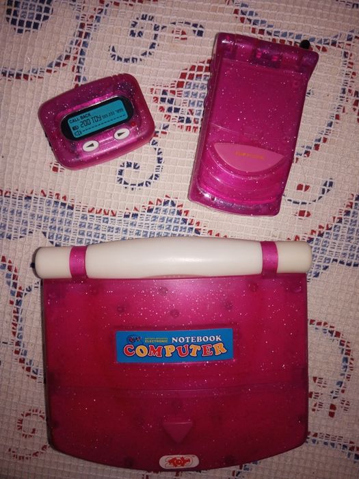 Set brinquedos faz de conta: portátil, bip e telemóvel - rosa glitter