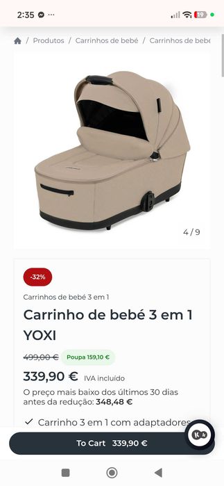 Carrinho KINDERKRAFT de Bebé Universal Yoxi 3 em 1 (Bege)