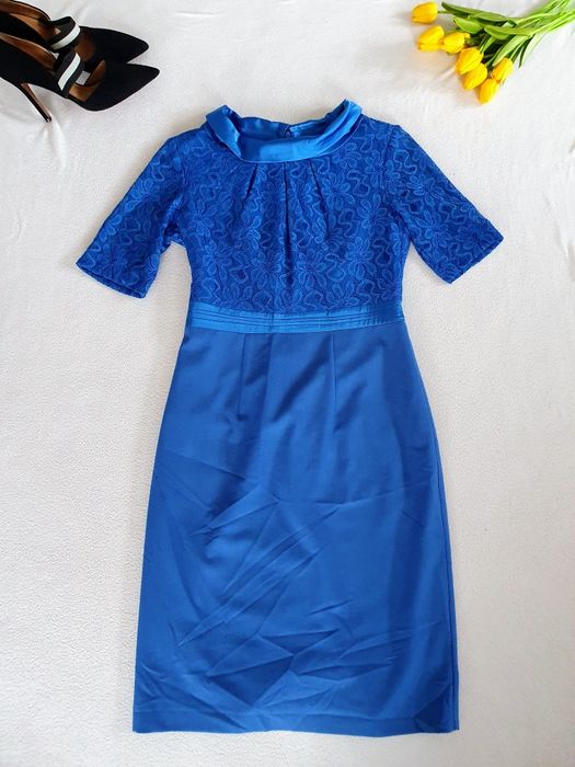 Elegancka chabrowa sukienka z wiskozą Vestilo 36/38 wesele komunia chr