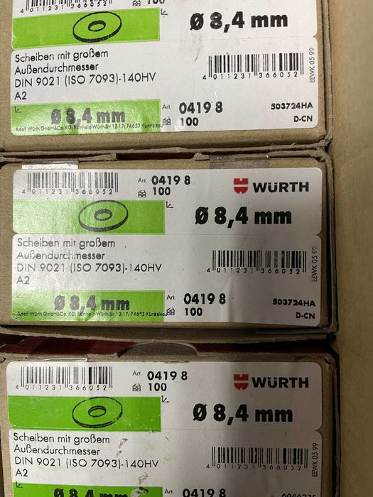 PODKŁADKA nierdzewna Wurth 8,4 mm-DIN9021-A2-D8,4 3 pudełek 100szt