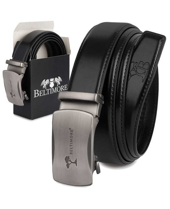 Pasek męski skórzany klamra automatyczna czarny Beltimore A50
