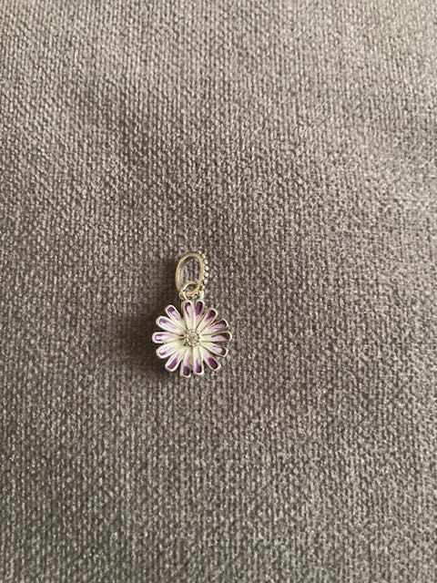 Pandora charms fioletowy kwiatek srebrny