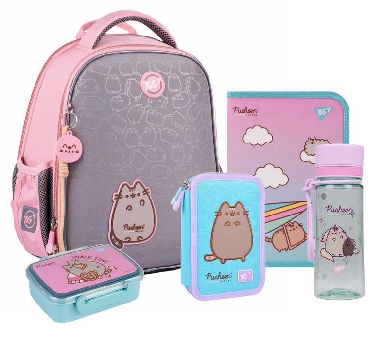 Шкільний рюкзак YES Pusheen + пенал +пляшка+ланч+папка