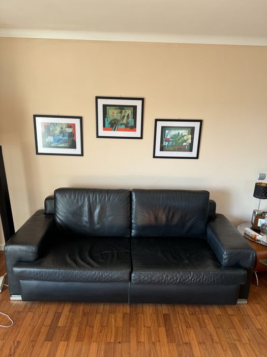 Sofá Preto em Pele 220x100cm