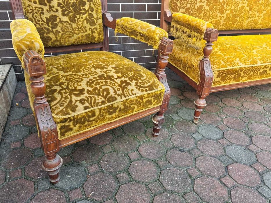 Zestaw KRÓLEWSKI Antyczny Sofa Fotel TRON biura kancelarii poczekalni