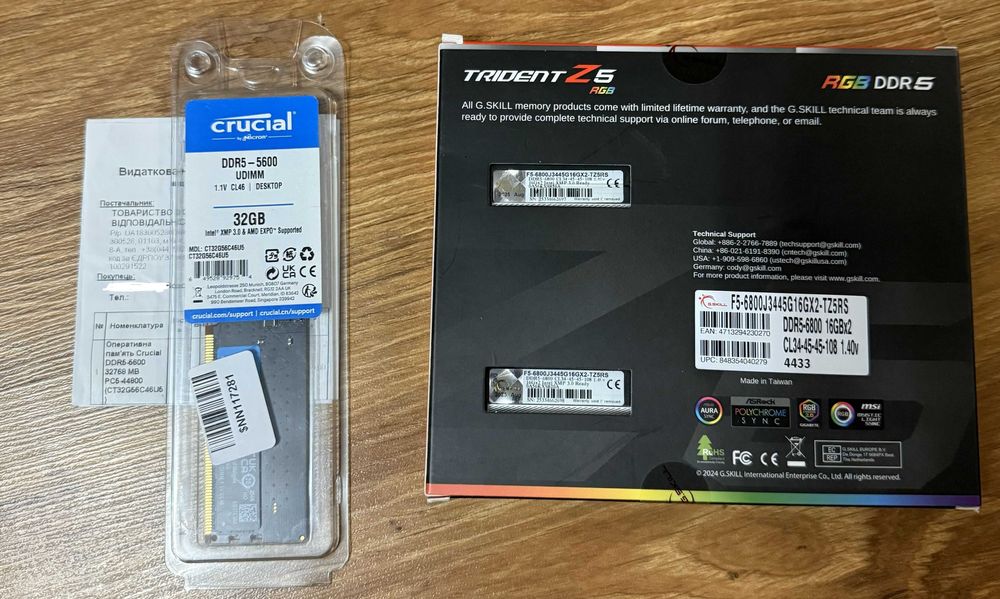 Оперативна память Crucial DDR5-5600 32Gb PC5-44800 нова, гарантія