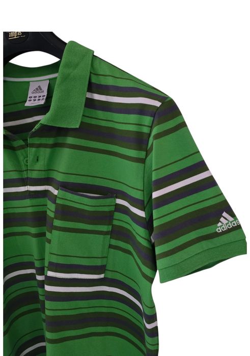 Koszulka polo męska  Adidas- 2XL  Zielona  w paski.