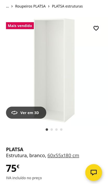 Roupeiro IKEA PLATSA c/2portas 120x57x221cm, em bom estado