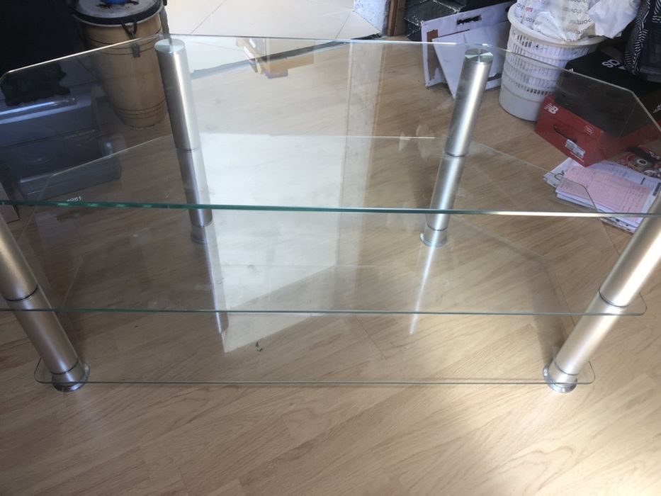 Movel vidro TV 3 prateleiras de canto