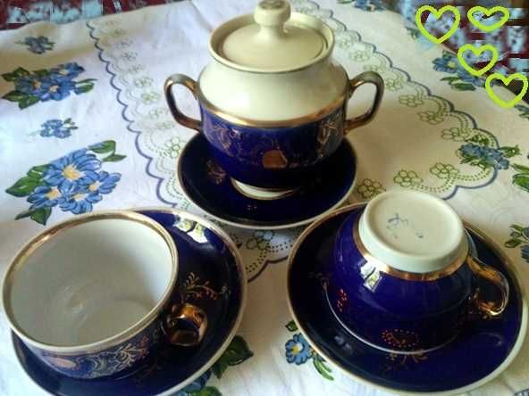 Чашка чашки блюдце сахарница кобальт Довбышский фарфор.з-д