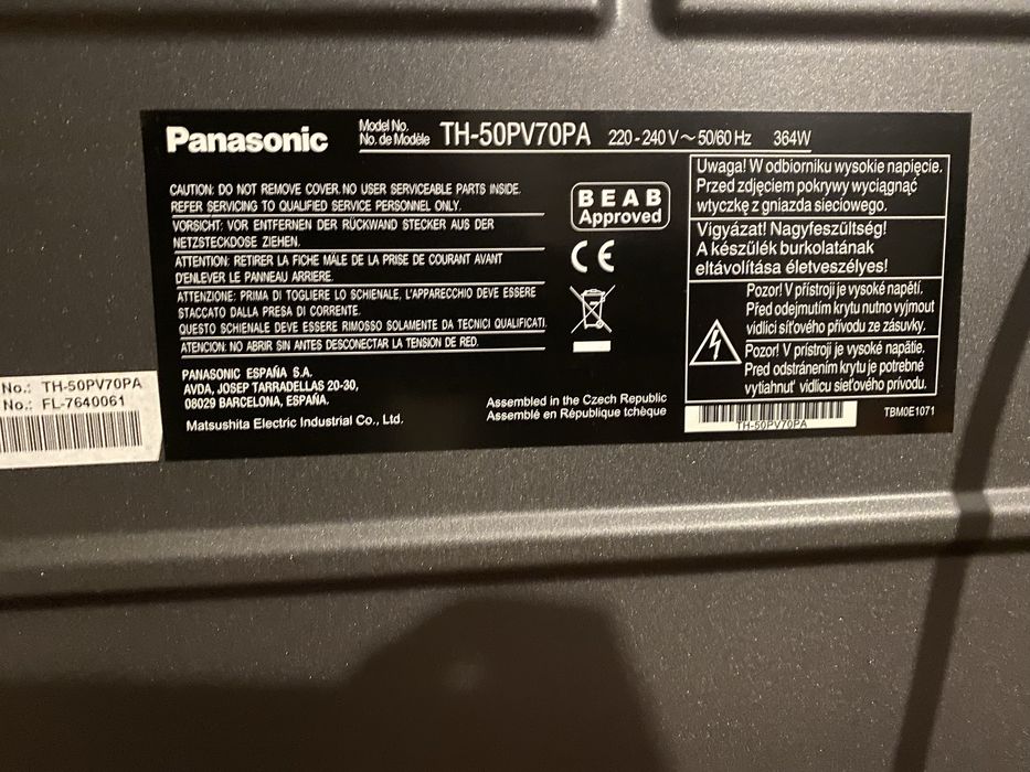 Telewizor Plazmowy  Panasonic 50 cali TH-50PV70PA