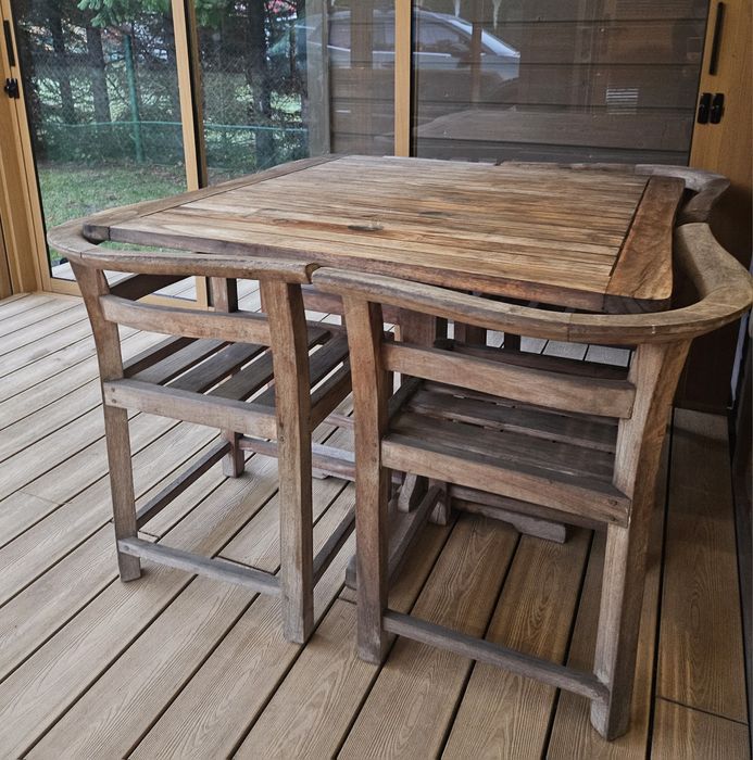 Meble ogrodowe TEAK – stół + 4 krzesła, lite drewno