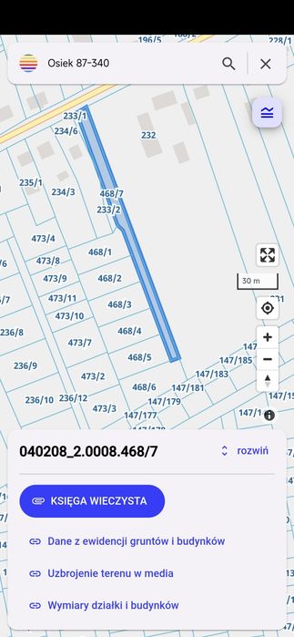 6 Działek budowlanych z drogą dojazdowa Osiek - Widok 2
