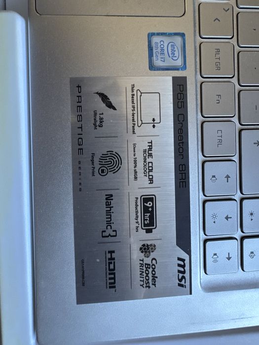 MSI Prestige P65 Creator 8RE i7 GTX – Para Peças/Reparação