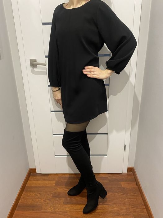 Kozwki za kolano 39 czarne streczowe jak nowe na obcasie zamszowe