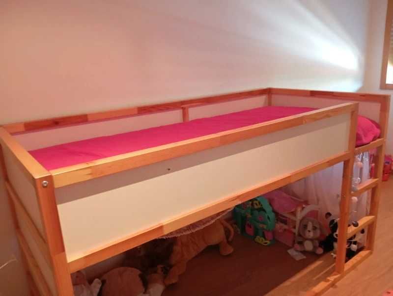 KURA Cama reversível pinho, 90x200 cm/ com Afjal Colchão de espuma