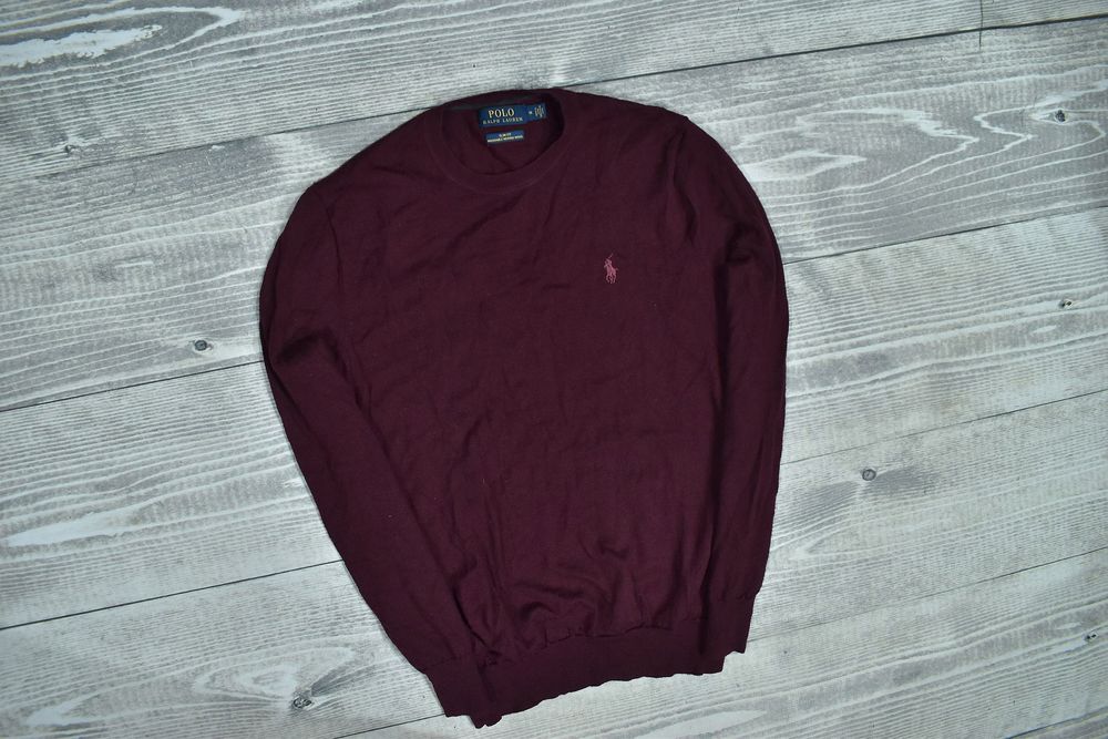Ralph Lauren Bordowy Sweter Washable Merino Wool Slim Fit M