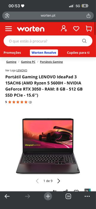 Portátil Gaming Lenovo IdeaPad 3 | Ryzen 5 | RTX 3050 | 16GB RAM | C/ Garantia