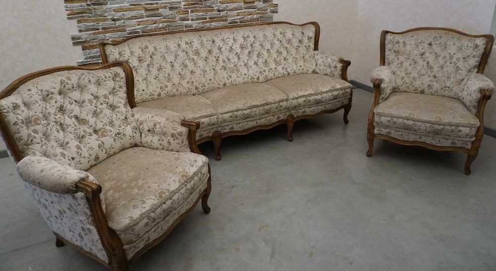 Zestaw Chippendale Sofa 3 osobowa + 2 Fotele Warrings Ludwik Filip   (w-1140)