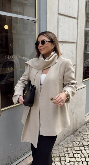 Zara marynarka szal m 38 kremowa