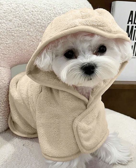 Szlafrok dla psa pieska rozmiar S ręcznik beżowy na rzep