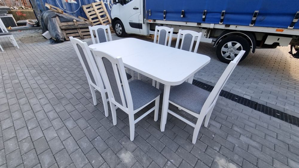 Stół 80x140/180 + 6 krzeseł, biały+szary, transport cała POLSKA