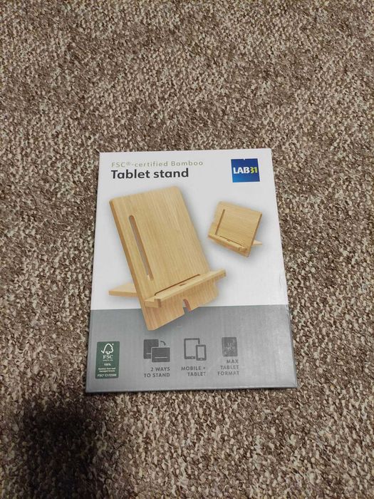 Bambusowy DUŻY stojak uchwyt na tablet i telefon smartfon do 12"