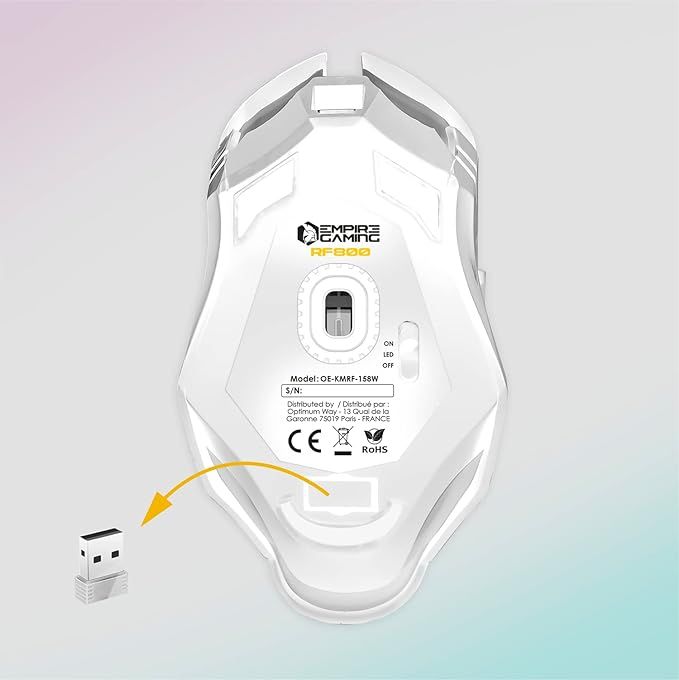 Empire Gaming RF800 Bezprzewodowy Gamepad AZERTY, RGB, 4800 DPI, Biały