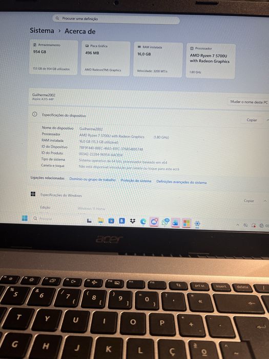 Portátil Acer Aspire 3 Ryzen 7 5700U 16GB RAM 1TB SSD