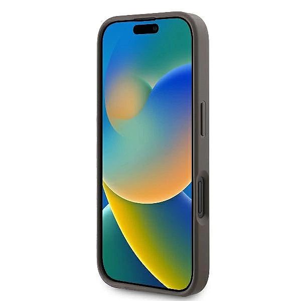 Etui Guess Leather Metal Logo Strass Crossbody na iPhone 16 - brązowe