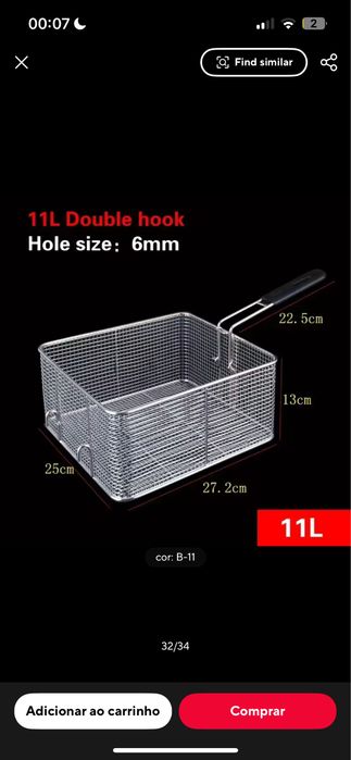 Cesto 11Lt para fritadeira NOVO (nunca usado)