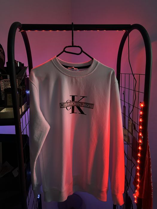 Bluza Calvin Klein Jeans biała czarne logo crewneck