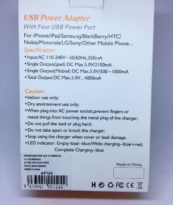 Carregador de parede com 4 portas USB - Tomada / transformador 4 USB64740677351682123