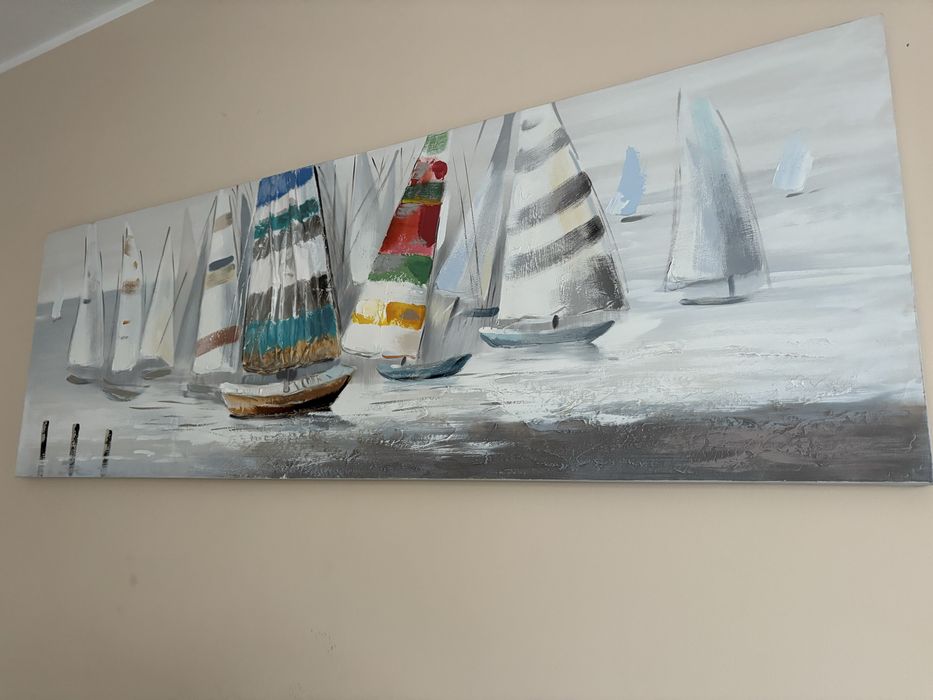 Obraz z motywem łódek ręcznie zdobiony