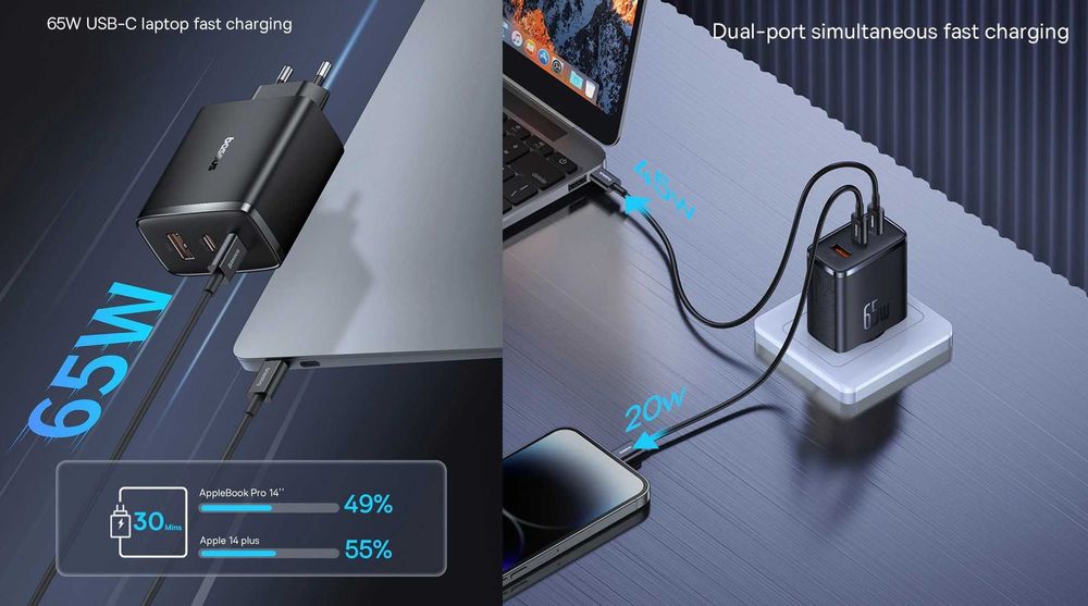 Зарядні пристрої BASEUS 65W Cube Pro 2C+U / BASEUS 65W GaN5 Pro 2C+U