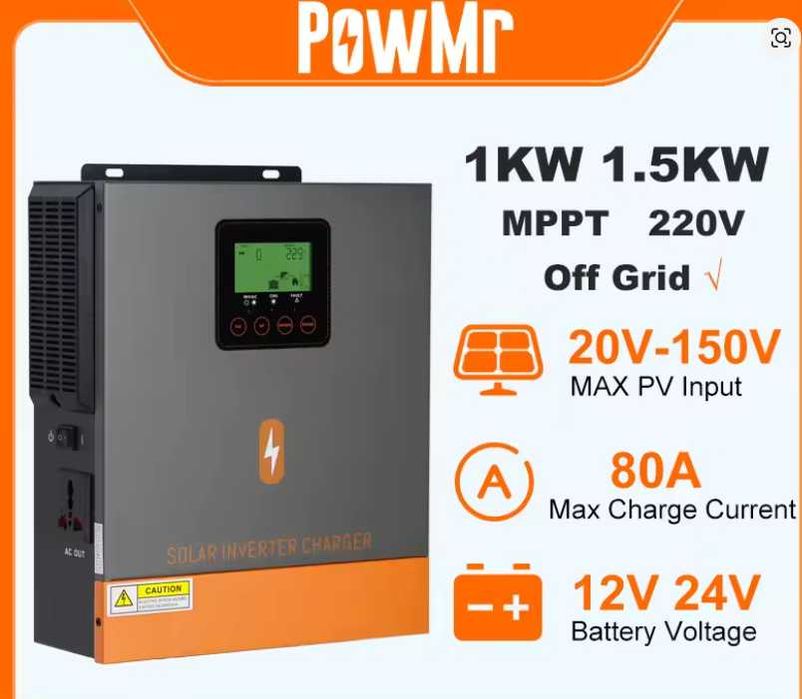 Гібридний інвертор PowMr 24V 1500 Вт 220 В, струм заряду 80А, MPPT