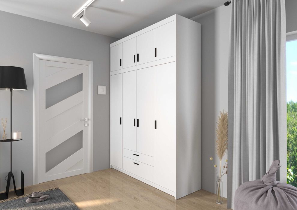 Szafa ELENA 4D z nadstawką 180 X 53 X 245 Biała Dąb Lefkas  Dąb Sonoma