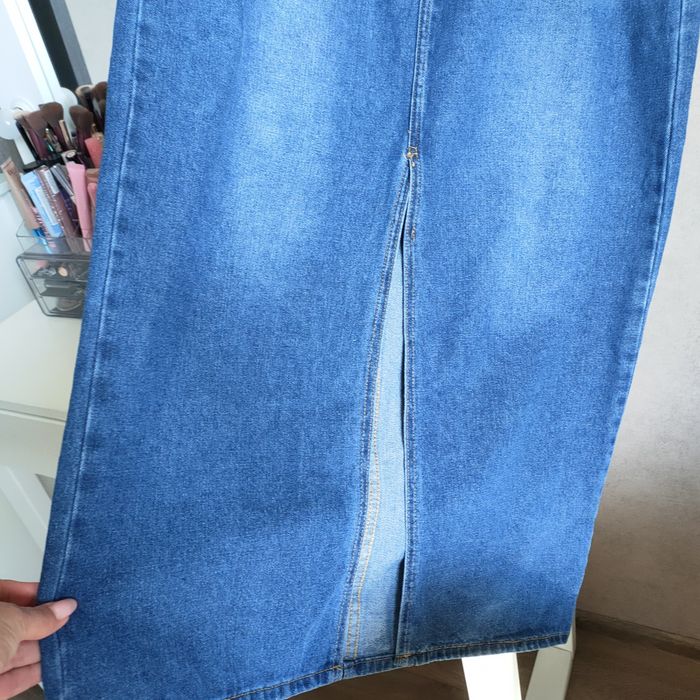 Джинсова спідниця. Спідниця міді з розрізом. Крута якість