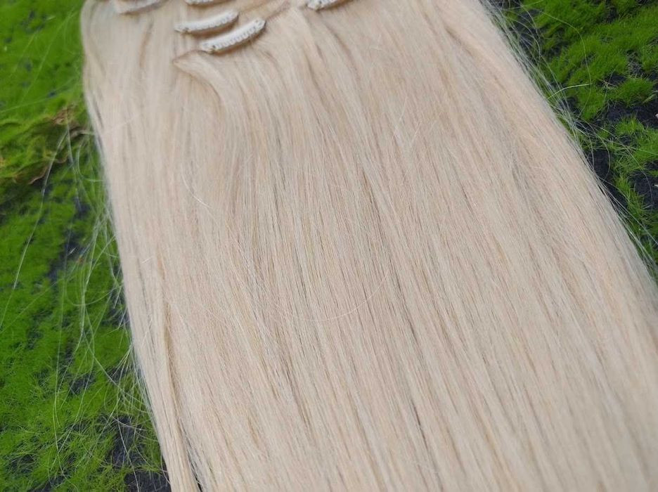 Zestaw clip in z włosów naturalnych ok 53cm blond