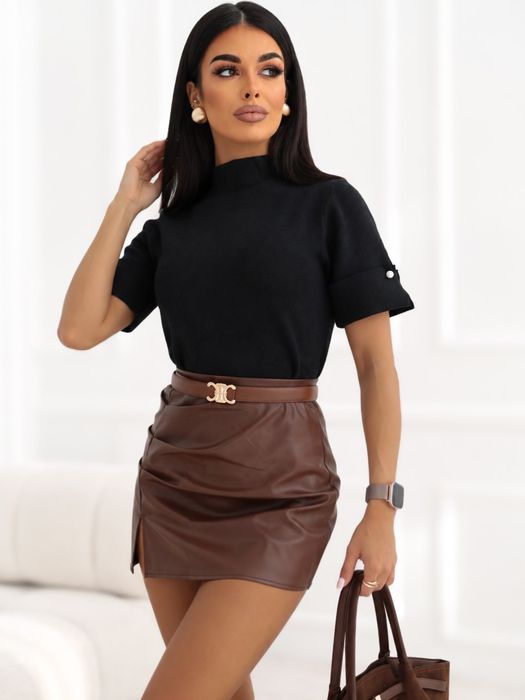 Sweter damski czarny golf krótki rękaw cyrkonie ITALY MODA one size