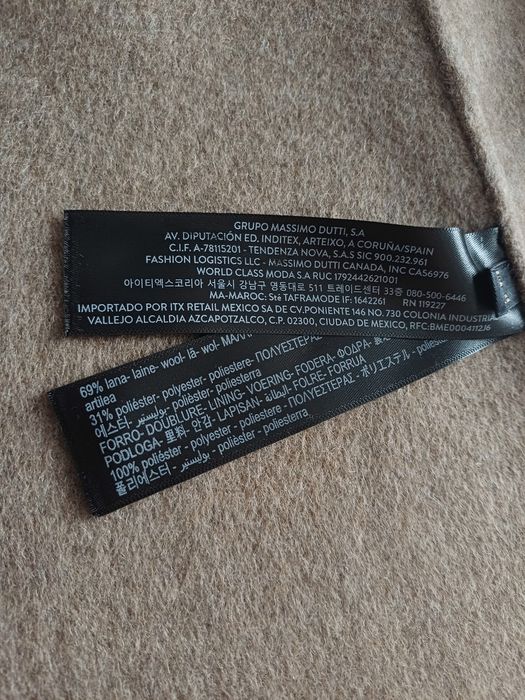 Massimo Dutti wełniany płaszcz brązowy taupe wełna długi midi wiosenny