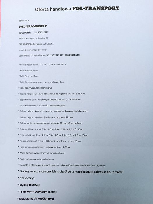 Folia Stretch Ręczna, Maszynowa