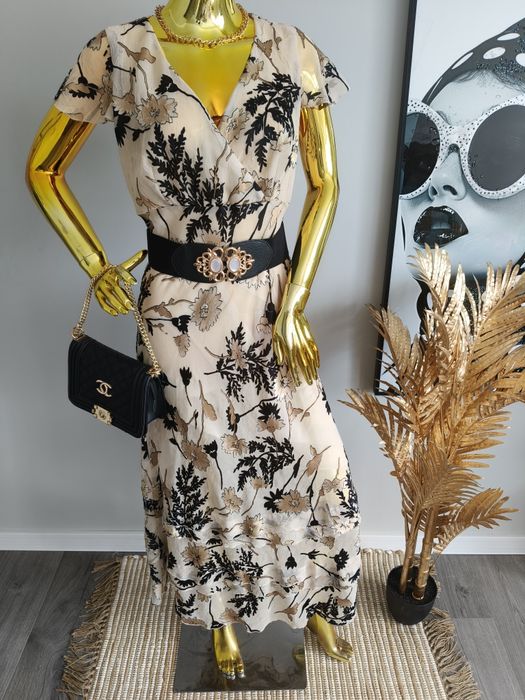 Maxi Floral dress Letnia sukienka kwiatow z Falbanami Cottagecore Romantic Style Quite Luxus R.XL