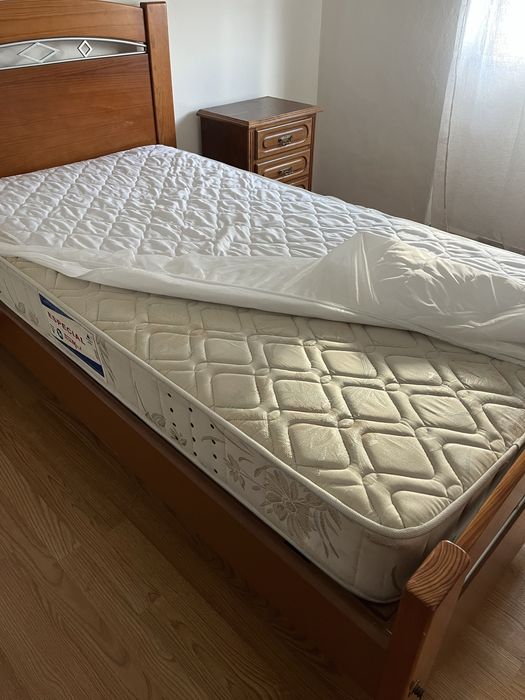 Cama Madeira Individual com Colchão e Estrado